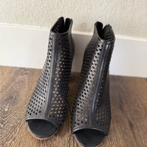 BP Perforated Peep-Toe Booties | Black | Block Heel